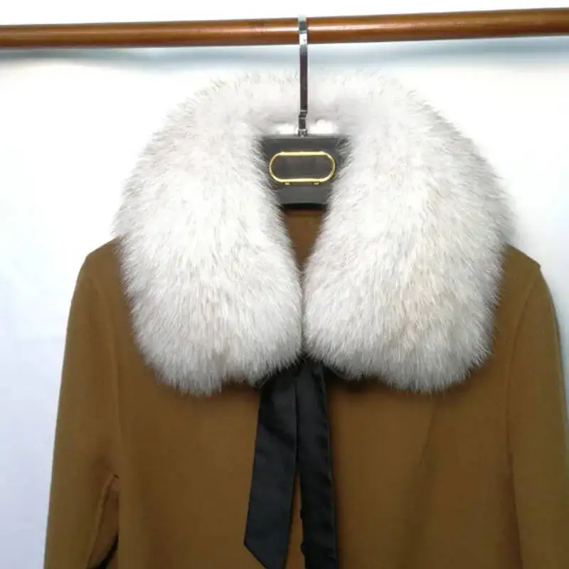 New Fox Fur Collar With Ribbon Women's Winter Warm Real Fur Collar Coat Hood Decor Furry Fur Collar Fashion Warm Coat Shawl view 4