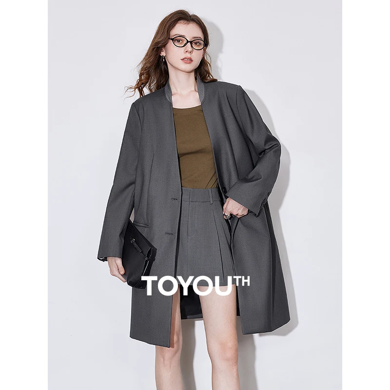 TOYOUTH Women Blazer 2025 Spring and Autumn New Office Lady Style Turn Down Collar Casual Woolen Suit Jacket