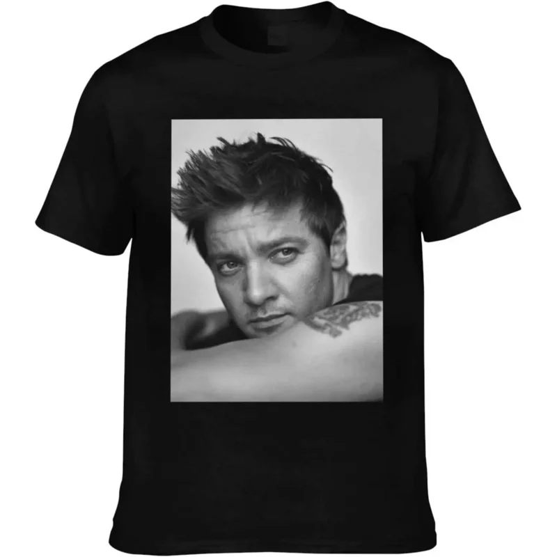 

Jeremy Renner T-shirt crewneck top short-sleeve T-shirt 100% cotton tees for men women (8sizes)