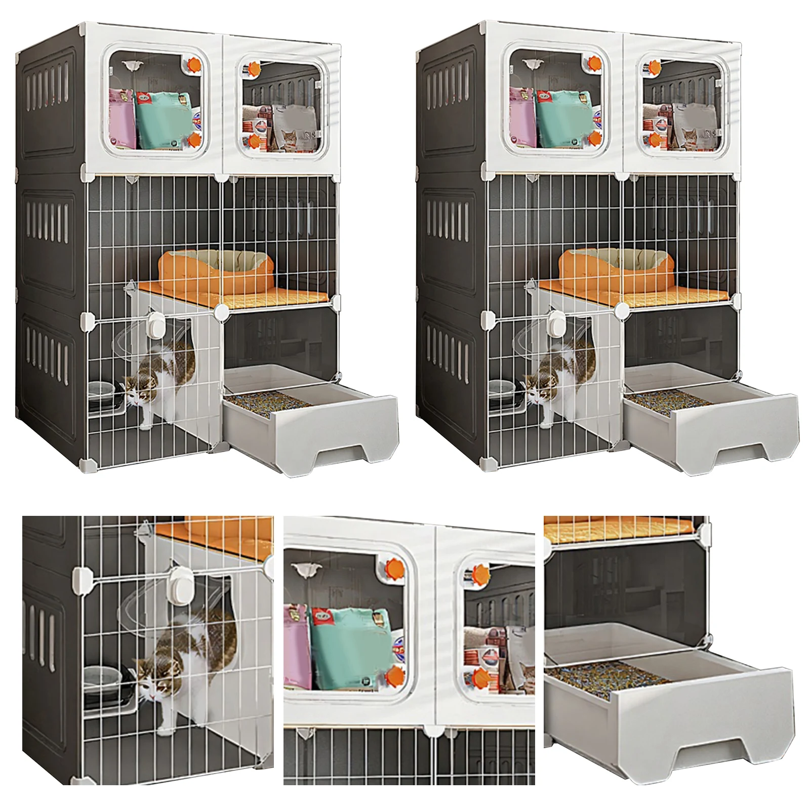 

Household Indoor Cage with Cat Bed Cat Crate Indoor Catio Hammock DIY Metal Wire Cat Kennel Cats Litter Box for Cats Villa