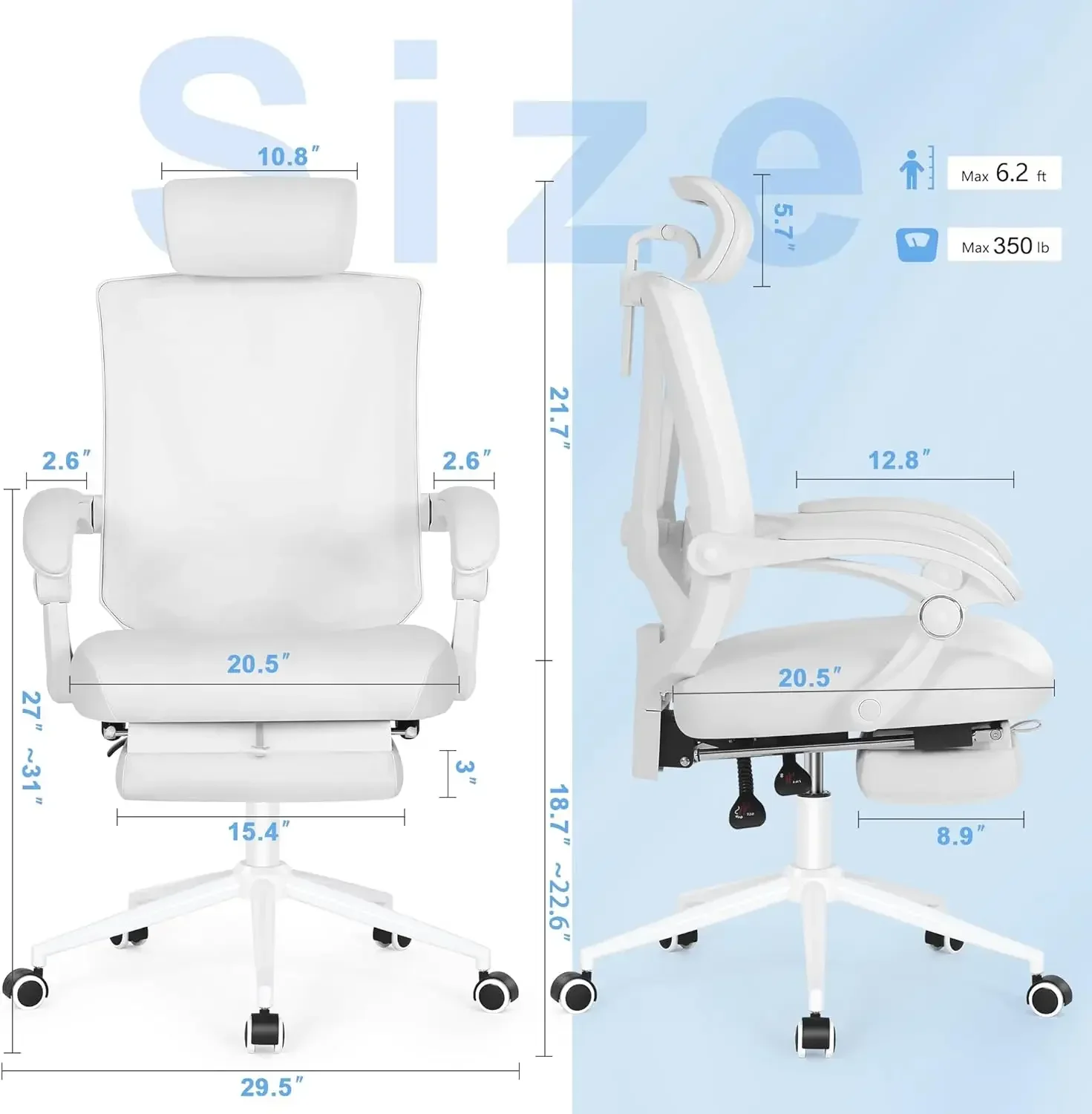 Misolant Ergonomic Office Chair with Footrest, Ergonomic Desk Chair with Adjustable 2D Lumbar Support,  adjustable