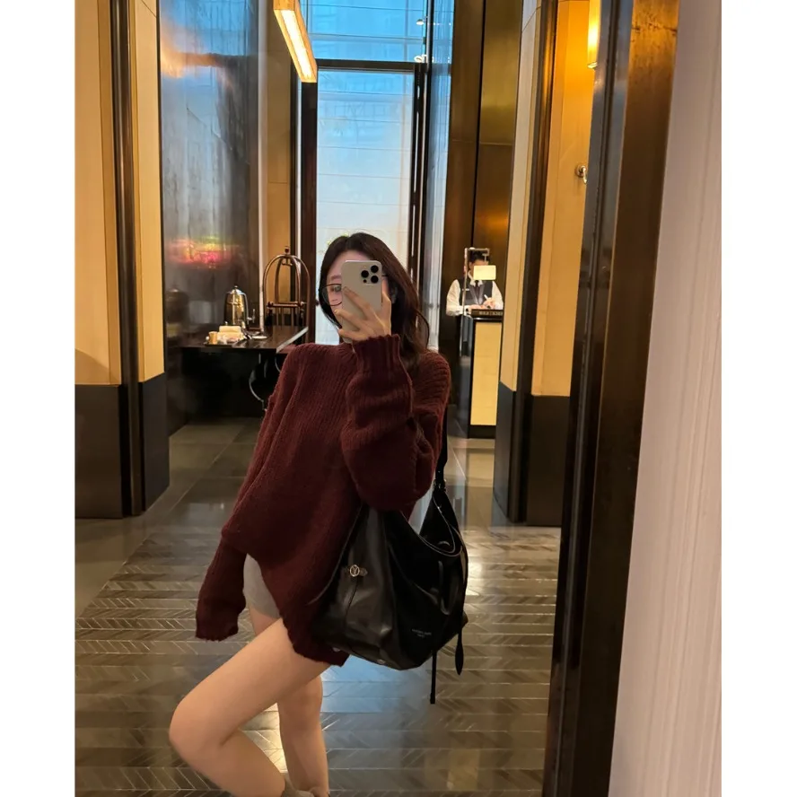 الكورية شيك لينة مريحة جولة Ne البلوز سترة المرأة شتاء جديد Sle فضفاض طويل Sve محبوك ارتداء للتنقل