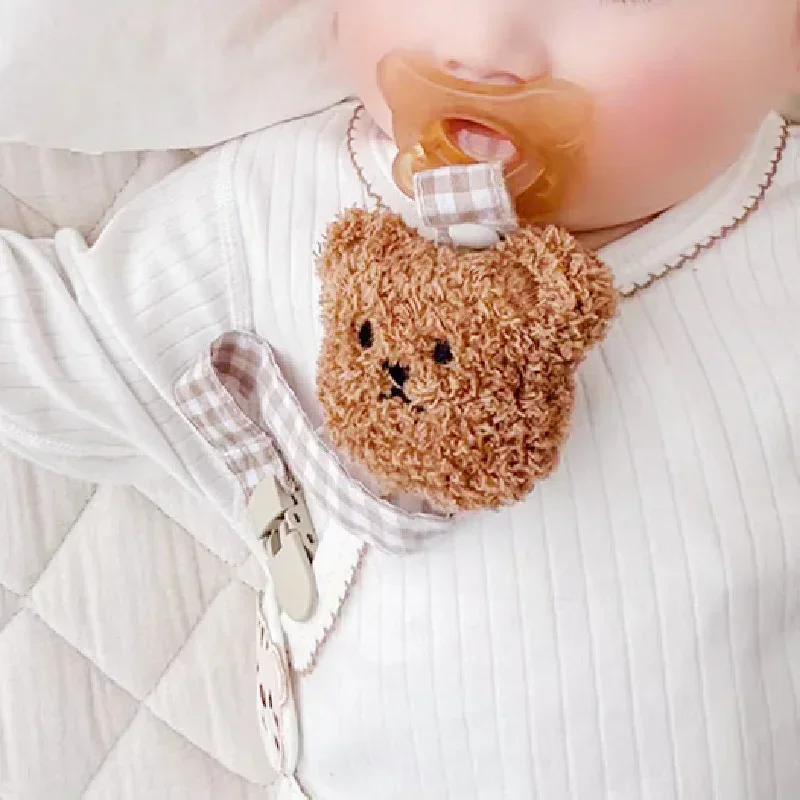 Cloth Cute Bear Baby Pacifier Clip Chain Plaid Newborn Pacifiers Clips Infant Dummy Holder Teething Toys Toddler Nipple Chains