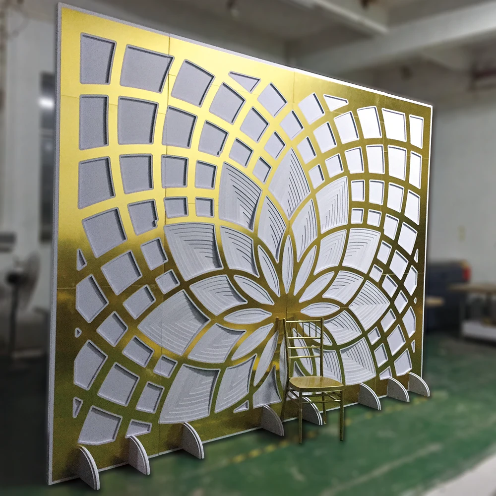 High Quality Rectangle Acrylic Golden Photographic Backdrop Stand For Marriage Wedding Events Stage Decorations