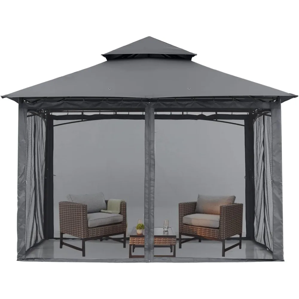 

Outdoor Garden Gazebo for Patios with Stable Steel Frame and Netting Walls (9x9,Dark Gray)