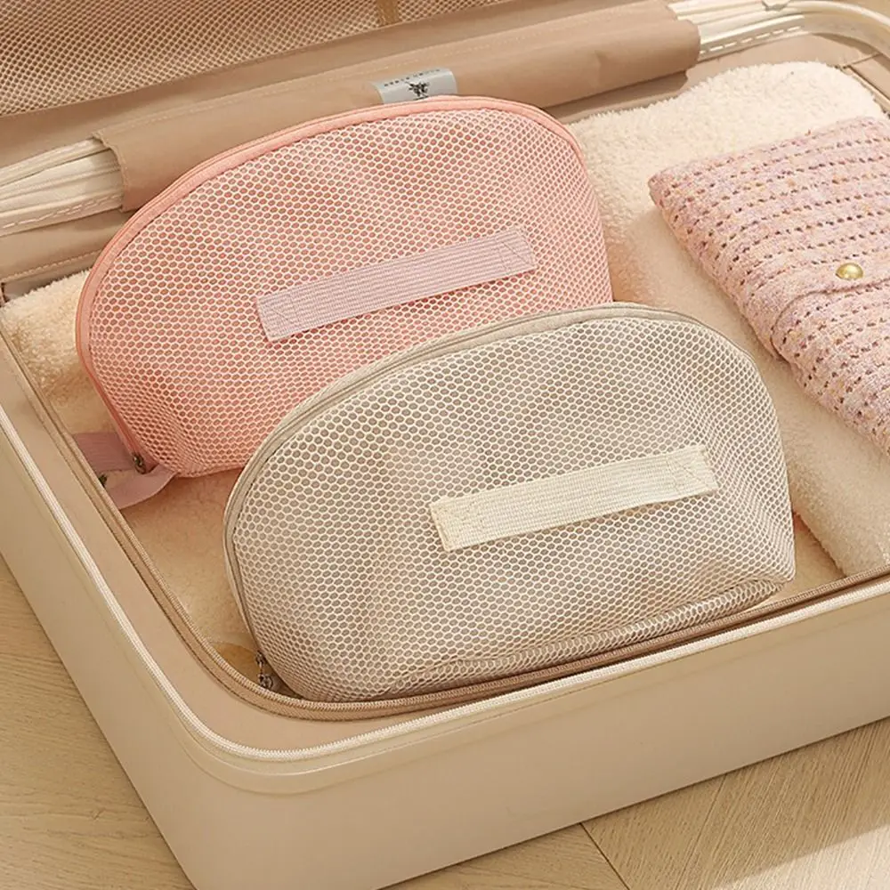 Portable Mesh Makeup Bag Large Capacity Breathable Cosmetic Bag Hand-held Lightweight Toiletry Organizer Bag Wash Bag