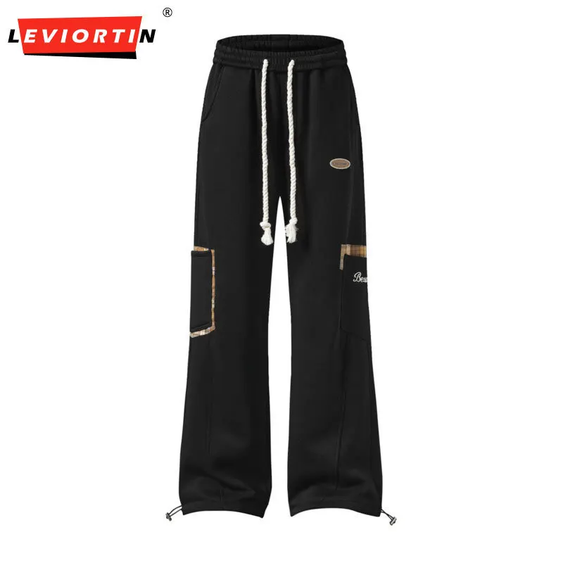 Men's and women's autumn and winter velvet design sense, niche loose fashion brand sports pants, patchwork plaid casual pants