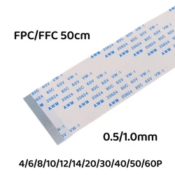 0.5/1.0mm Pitch 500mm 50cm FPC FFC Flexible Flat Cable AWM 20624 80C 60V VW-1 Ribbon Wire 4/6/8/10/12/14/16/20/26/30/40/50/60Pin