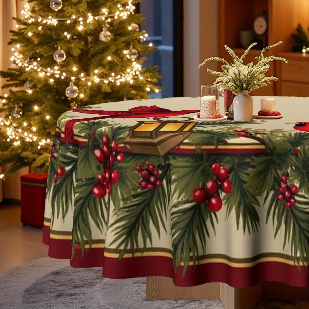 1 piece, round tablecloth, specially designed for Christmas and festive occasions, with pine needle garland
