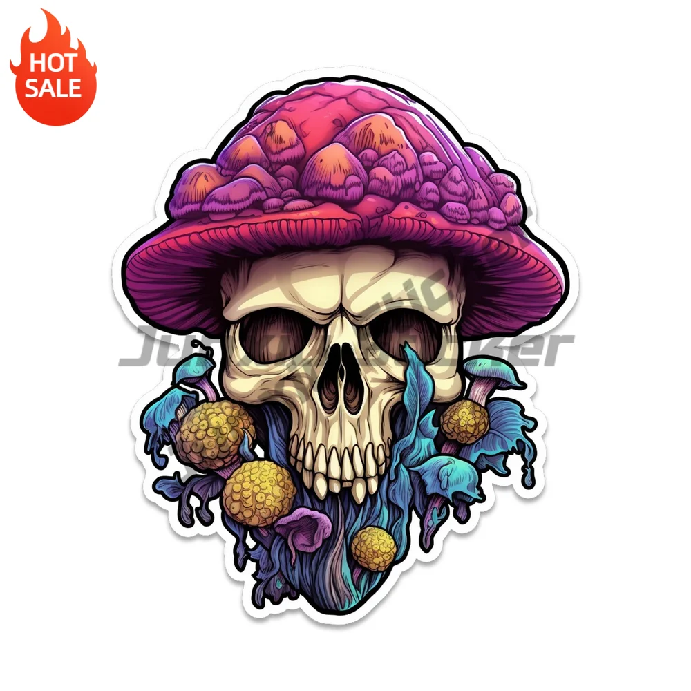Skull with Vibrant Mushroom Hat Vinyl Car Sticker Decal for Car Window and Laptop Decorative Graphic