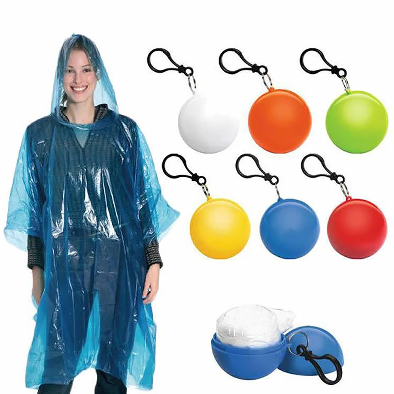 1PC Mini Raincoat Ball Keychain Disposable Waterproof Emergency Adults Rain Ponchos Cape Keyring Outdoor Portable Keyring Ball