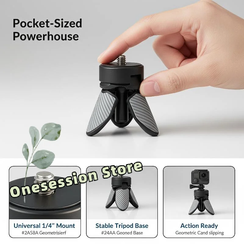 Mini Tripod with Anti-slip Base 1/4'' Screw Fit for  Osmo Pocket 4 3 Action 6 for Stable Vlog Shooting