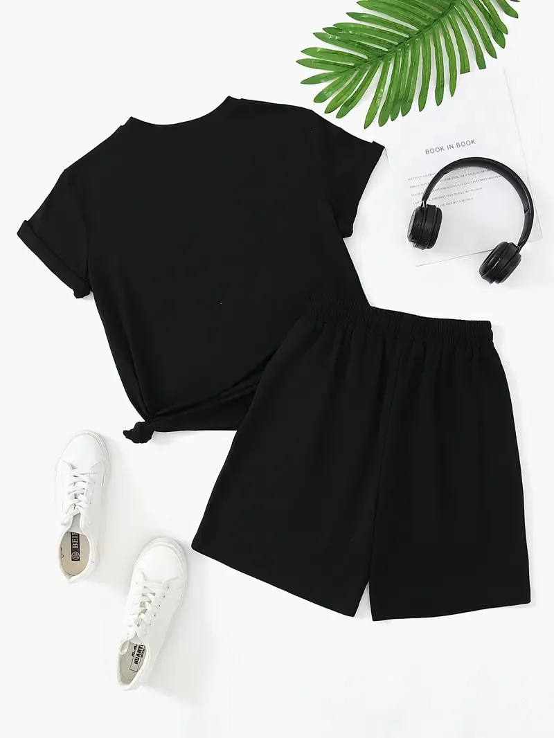 Summer casual women sports 2-piece set, fashion popular letter-print short-sleeved T-shirt shorts 2-piece women's set