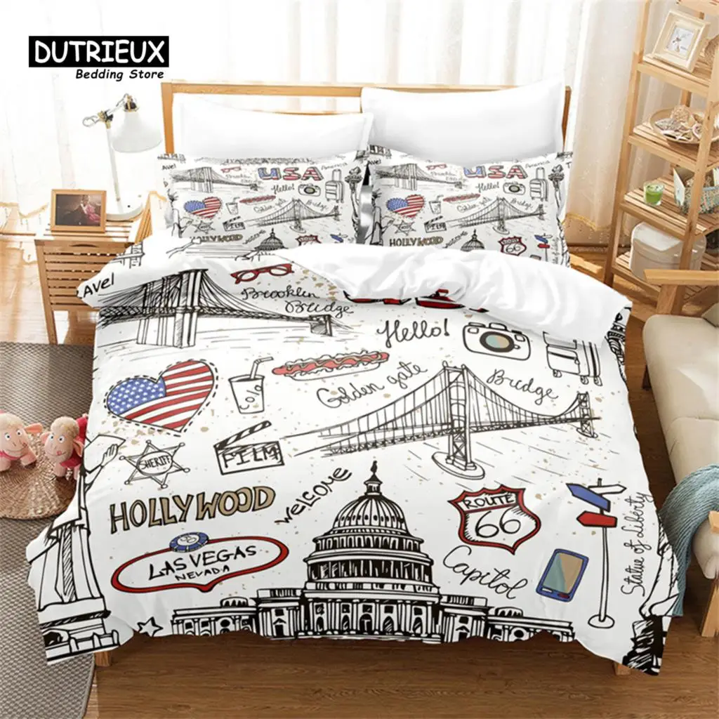 

Simple Cartoon Pattern Duvet Cover Set, Art Bedding Set, Soft Comfortable Breathable Duvet Cover, For Bedroom Guest Room Decor