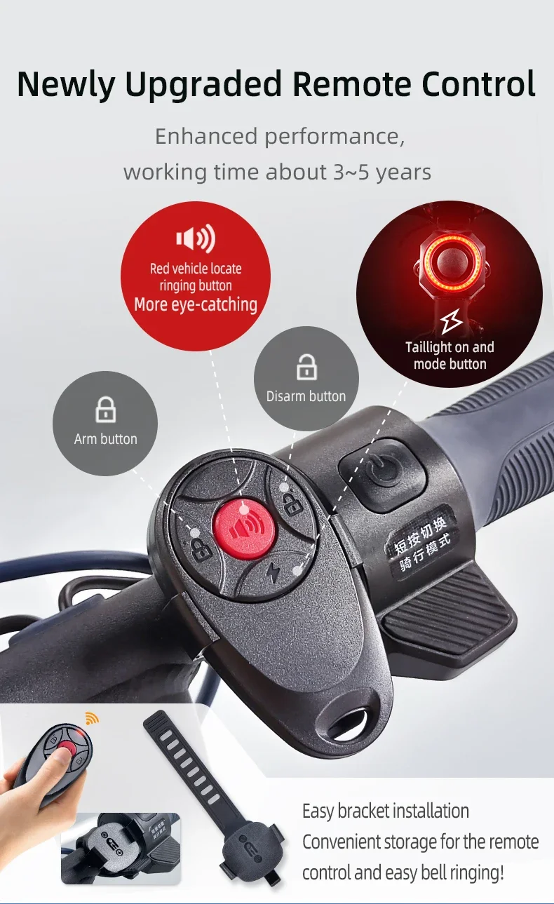 Smart Bike Tail Light for Cargo Rack Anti-theft Bike Tail Light Alarm  SF33R Flashing Warning Lights for Cycling Safety