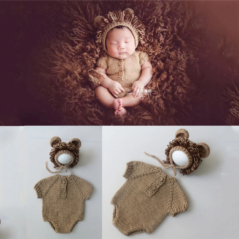 

Baby Photo Shooting Props Lion Costume Hat & Romper Photo Props Newborn New Year Photo Clothes Pilling Resistant Unisex