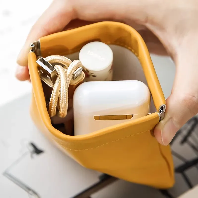 

Fashion Mini Portable Women Pouch, Auto Spring Pop-up Bag, Minimalist Solid Color for Coins Cosmetics Cables Earphones Charger