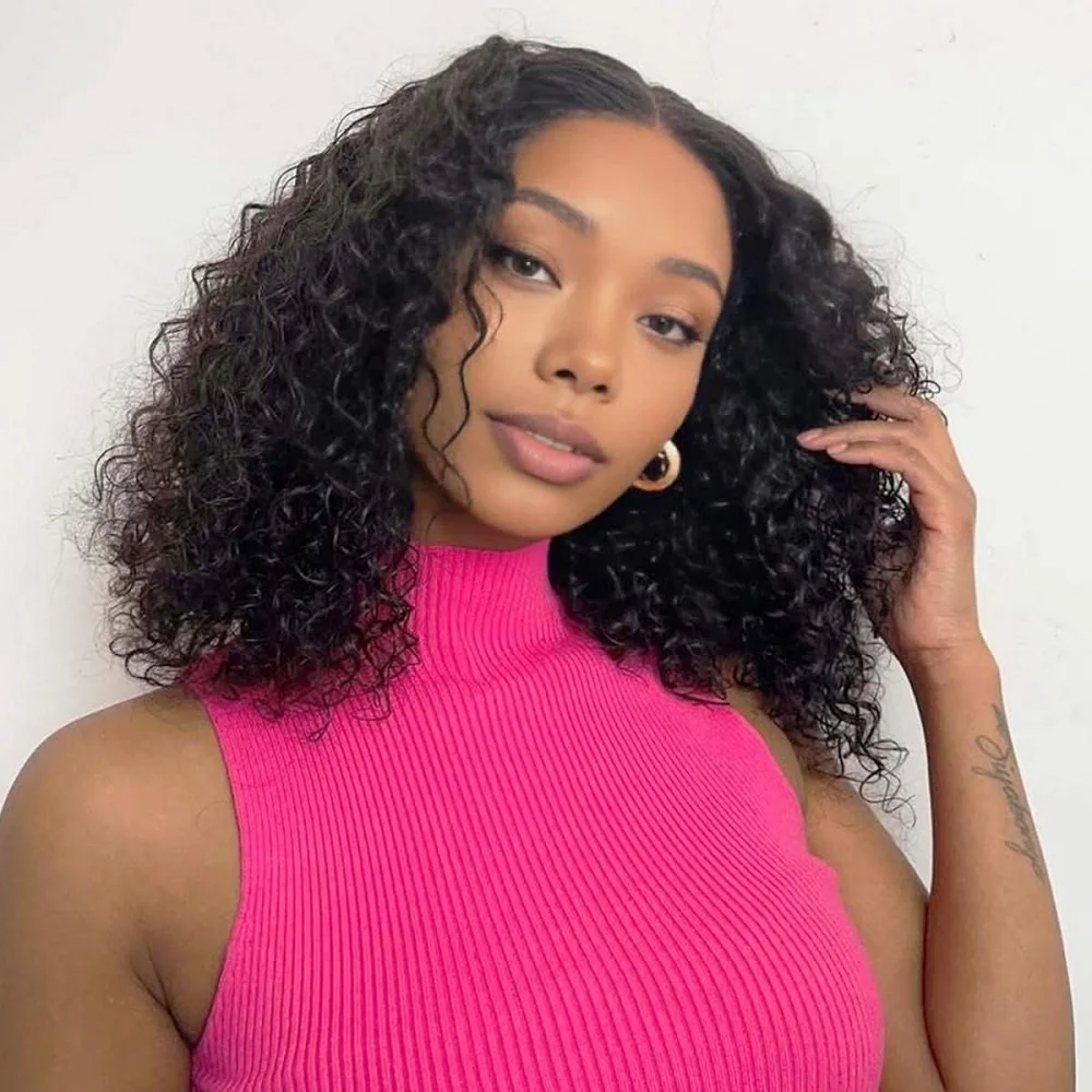 

Bob Wig Human Hair Lace Frontal Wigs for Black Women Water Wave Pre Plucked 13x1 Transparent Lace Front Human Hair 200% Density