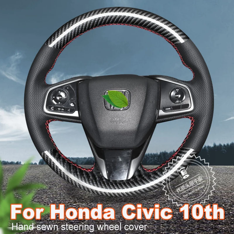 Hand sewn Non-slip Genuine Leather Car Steering Wheel Cover Wrap For Honda Civic 10th CRV XR-V Accord Fit BREEZE CR-V Interior