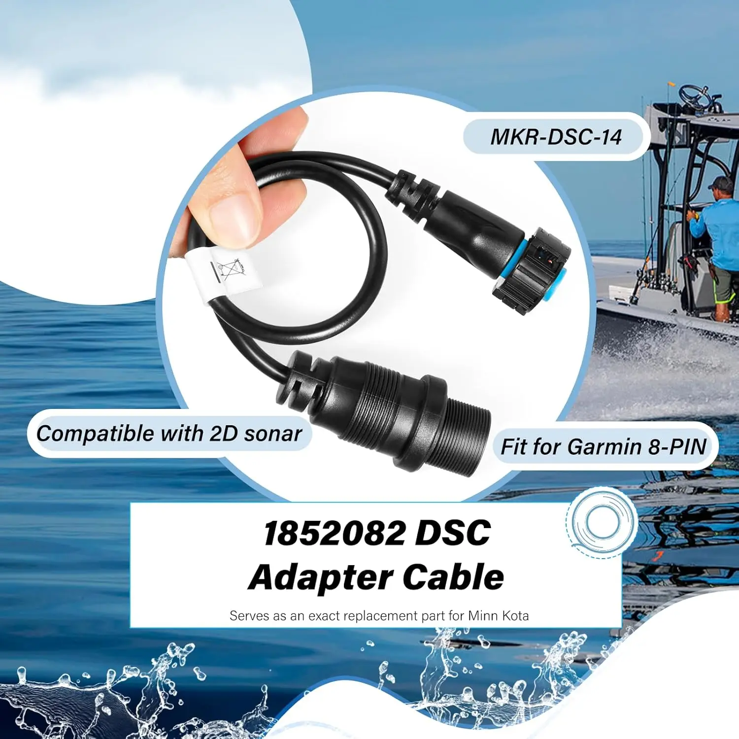 MX 1852082 DSC Adapter Cable MKR-DSC-14 Fit for Garmin 8-PIN Compatible with 2D Sonar Boat Accessories Marine