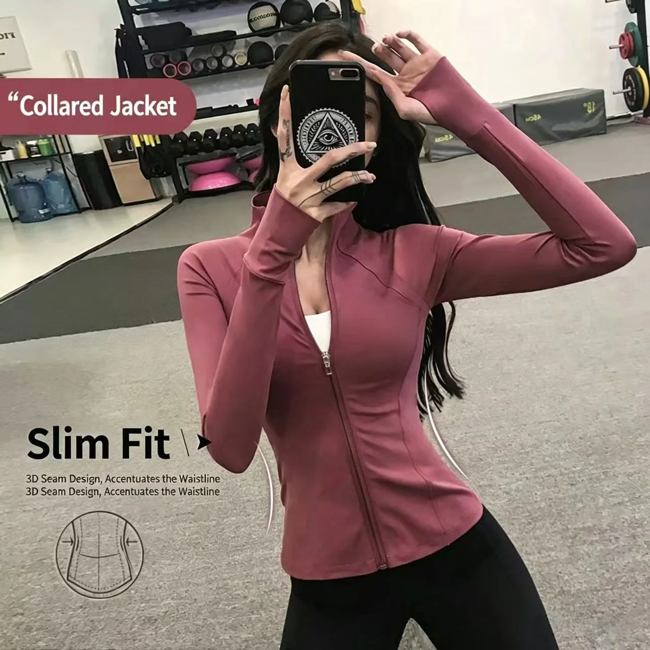 Women’s Slim Fit Lightweight Full Zip Up Yoga Workout Jacket Athletic Running Sports Track Jacket with Pockets Thumb