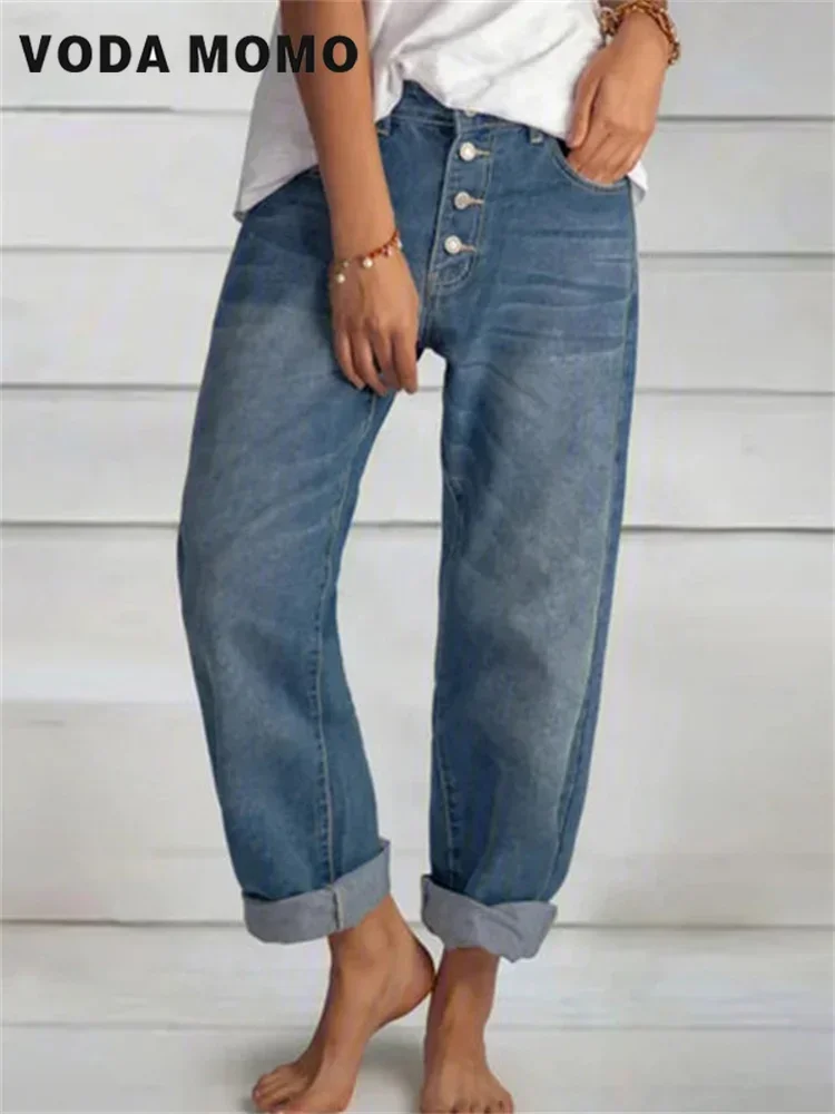 Vintage Spring 2022 Womens Fashion High Waist Y2k Women's Wide Leg Jeans Baggy Woman Denim Capris Pants Jean Mom Jeans Trousers