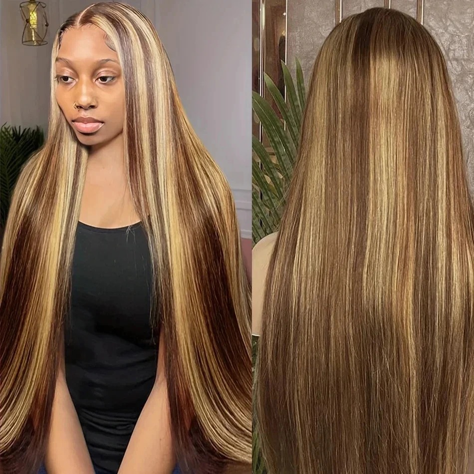 36 Zoll Highlight Perücke Echthaar Perücken 100% gerade 13x6 HD Spitze Frontal Perücken Ombre Honig blond 13x4 Spitze Front Perücke für Frauen