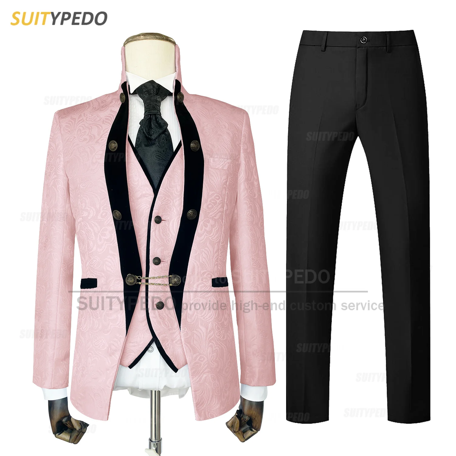 Luxury Men Suit Set Wedding Gala Groomsman Slim Fit Elegant Costumes Custom Piano Performance Formal Blazer Vest Pants 3 Pieces