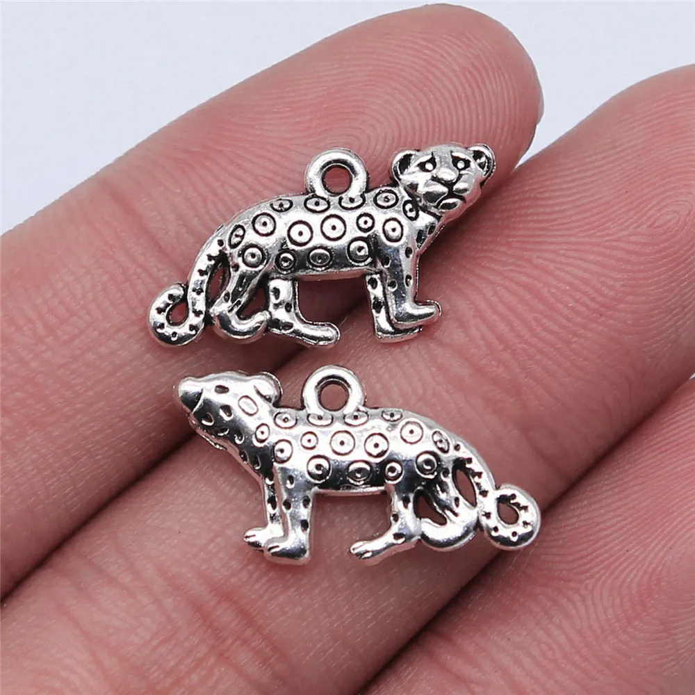 10pcs/lot 22x12mm Leopard Charms For Jewelry Making Antique Silver Color 0.87x0.47inch