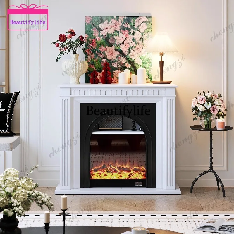 a55 American retro style decorative fireplace cabinet texture black and white storage cabinet French living room entrance cabine