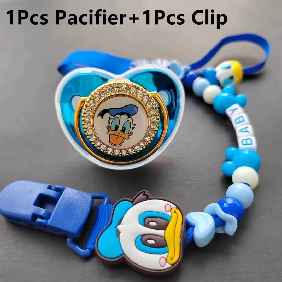 Donald Duck Print sales baby pacifier and personalized letter pacifier clip Silicone baby pacifier Glitter newborn teaser 0-24M view 4