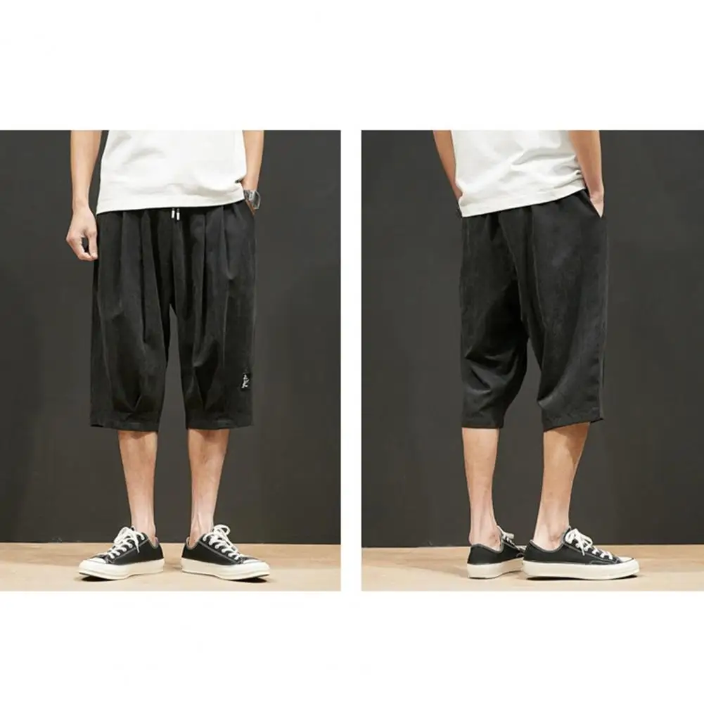 

Men Casual Pants Men Cropped Pants Men's Spring Cargo Pants with Side Pockets Drawstring Waist Solid Color Gym for Cropped