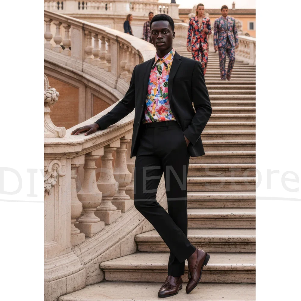 

Мужской костюм с лацканами и вырезом, деловая одежда для свадебной вечеринки, элегантный однобортный однотонный мужской костюм из 2 предметов на заказ