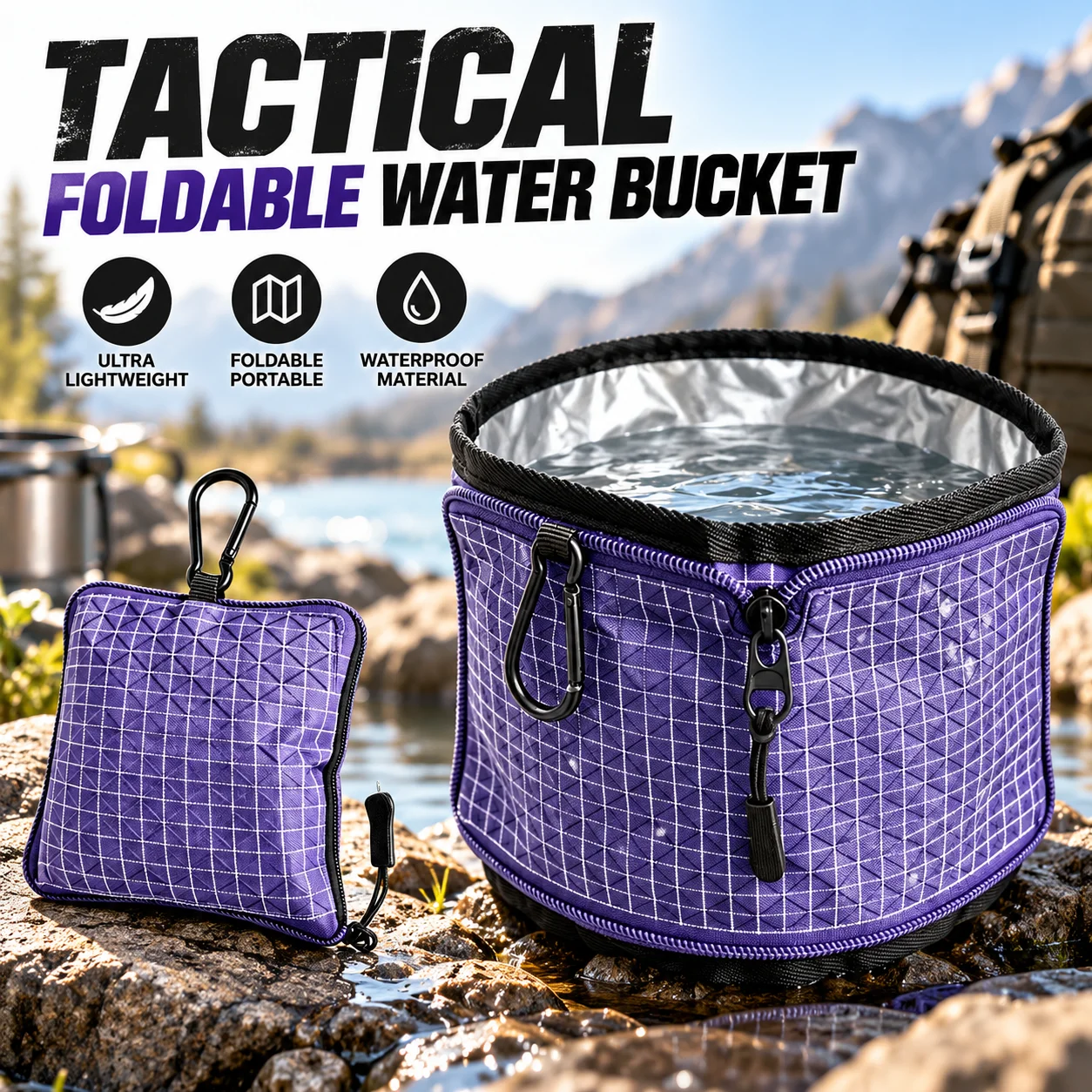 Tactical Ultralight Foldable Portable Water Bucket Collapsible Camping Basin Zipper Carry Pail for Hiking Camping Outdoor Gear