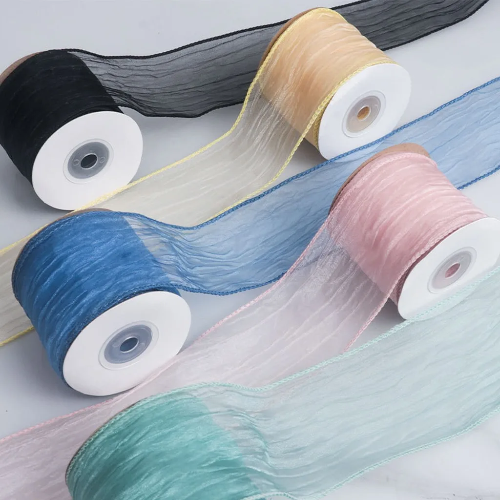 Wire-Edged Tulle Ribbon Solid Bow Making Ribbon Apparel Accessory Ribbon Lightweight For Hair Accessory Making Wedding Neckline
