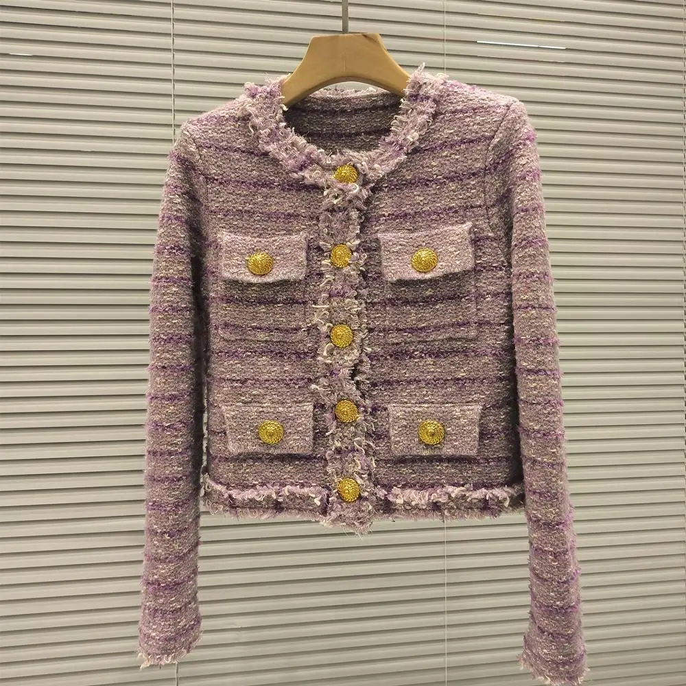 

High-End Version Parisian Handmade Hem Long Sve round Ne Jaet Gold Button Ele Chinoiserie Sle ort Outerwear