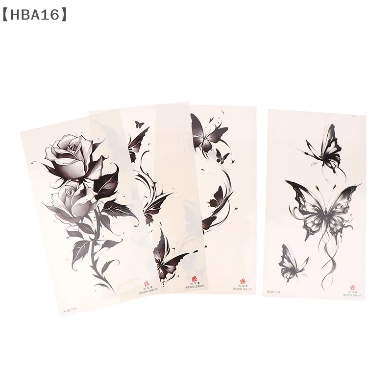 Black Flower Waterproof Temporary Tattoo Sticker Beauty Butterfly Rose For Women 3D Flash Body Arm Art Washable Fake Tattoos