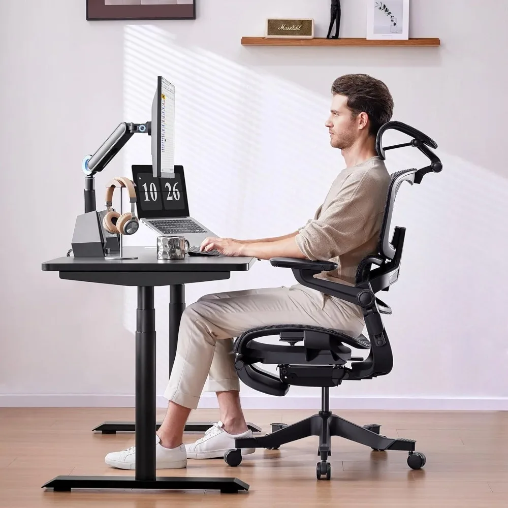 Ergonomic Office Chair with Footrest and Lumbar Support, Mesh Office Chair with Foot Rest, Computer Chair with Back Support