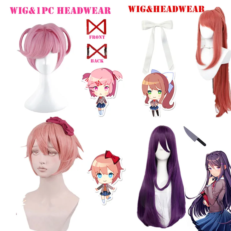 Game Doki Doki Literature Club Natsuki Cosplay Sayori Yuri Monika Cosplay Costume Wig Set School Uniform Girl Women Costumes