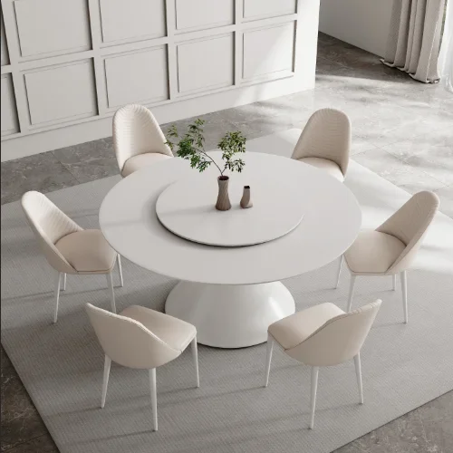 

Marble Table And Chair Combination Modern Simple Household Light Luxury Round Marble Revolving Table