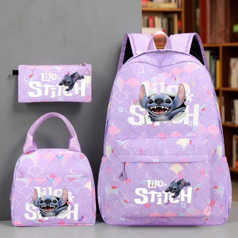 

3Pc Stitch Large Capacity Backpack, Tote Bag,Pencil Case, Casual Style for Daily Commute and School, Travel, Durable Zip Closure