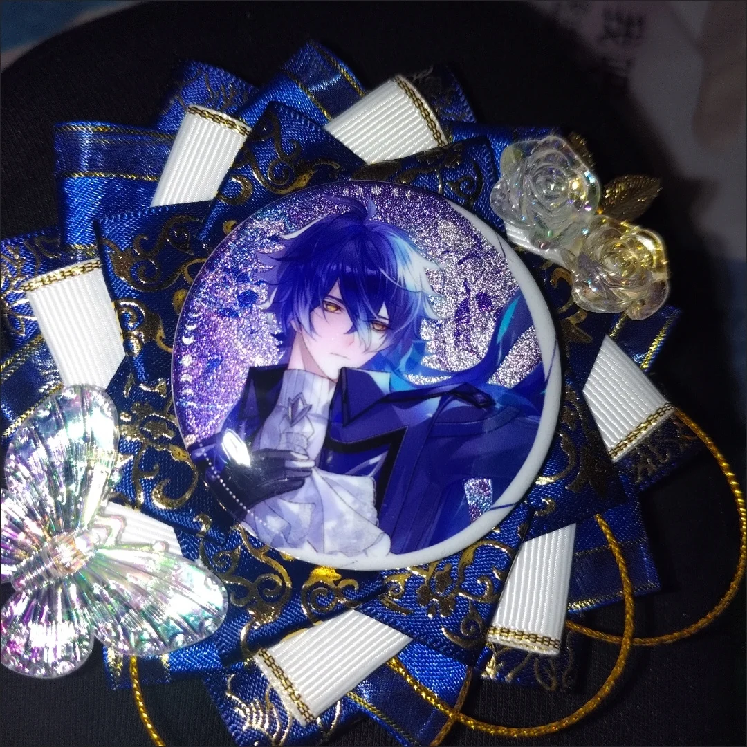 Kyryll Chudomirovich Flins Glitter Tinplate Badge Fan Made Anime Button Pin Holographic Starry Background Collection Accessory