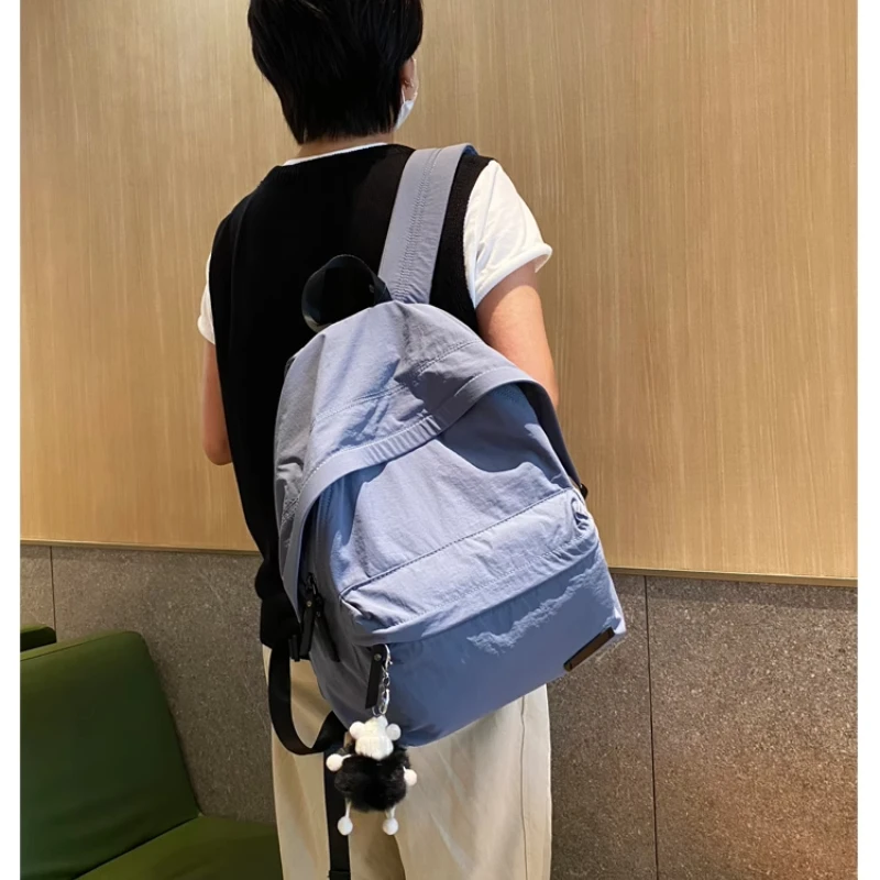 

2025 New Womens Mochila Mujer Fashion Backpack Lightweight Nylon Korean Style Blue School Bag for College Bolsos Para Mujer