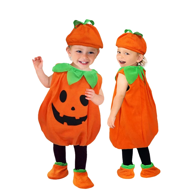 Wholesale Halloween Baby Boy and Girls Cosplay Pumpkin Costume 2 - 10 Years Cute Kids Stage Show Masquerade Party Clothing Set