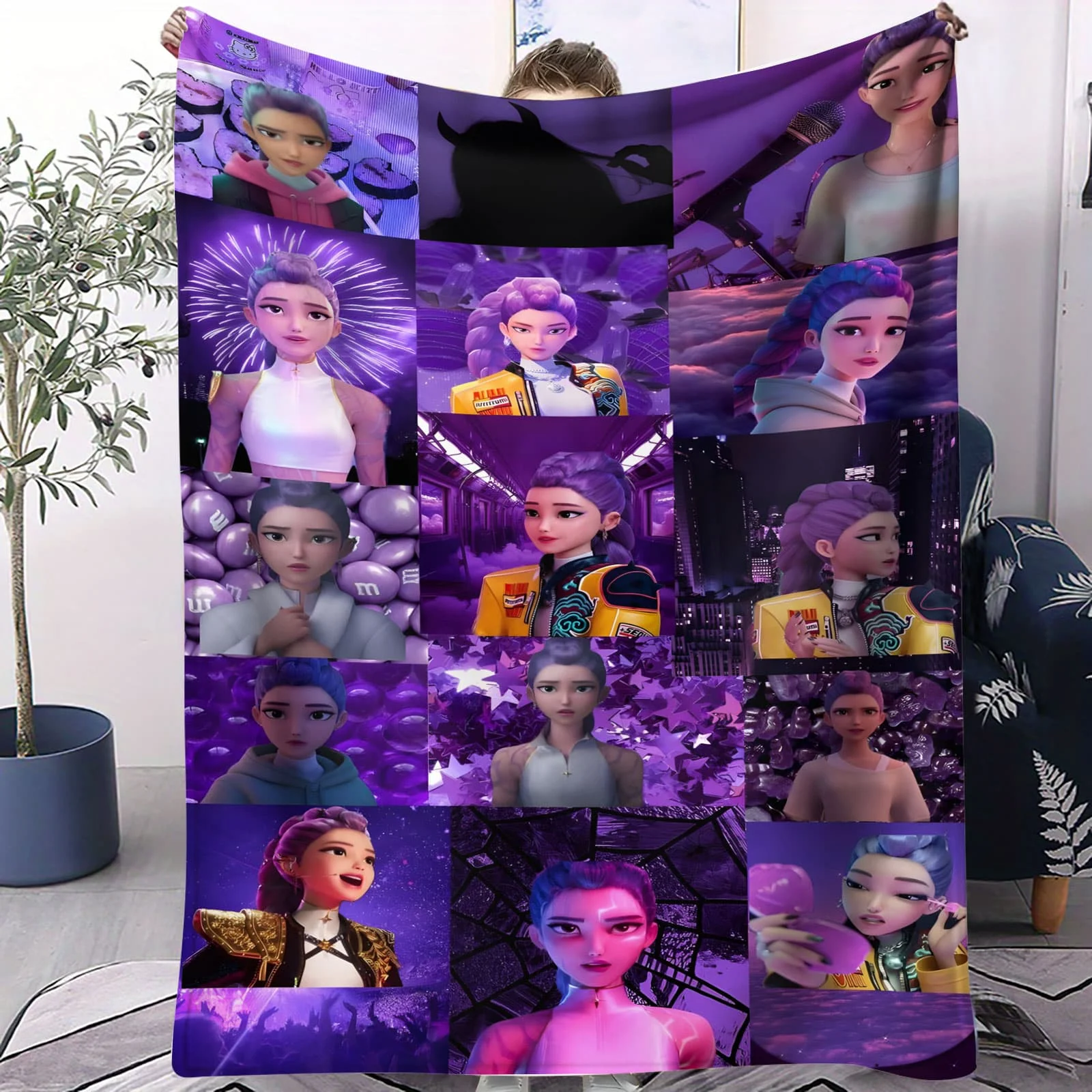 K-Pop Huntrix بطانية قطيفة الكونية المحارب فتاة مجموعة تصميم لينة رمي لغرفة النوم أريكة غرفة الألعاب مثالية لمحبي أنيمي المراهقين