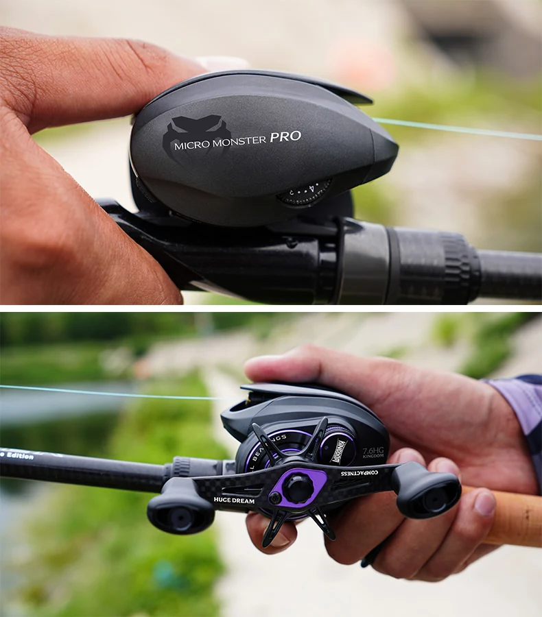 KINGDOM Micro Pro Baitcasting-Angelrolle 7,6:1 Übersetzungsverhältnis 4,6 kg maximale Bremskraft 138 g Gewicht Ultraleichtes Kohlenstoffmaterial Angelrolle – Detail 24