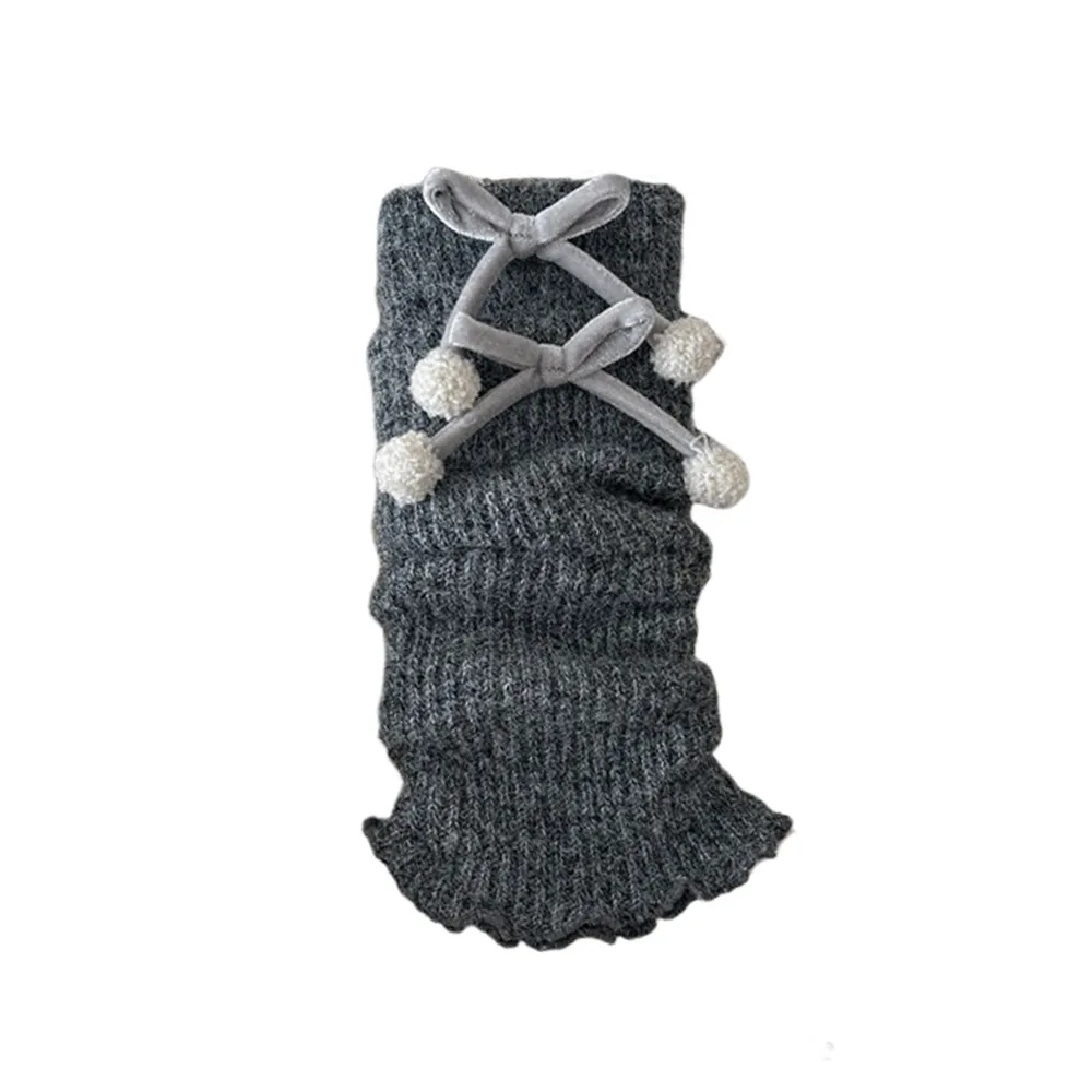 

Solid Color Lolita Leg Warmers Bowknot Decoration Warm Foot Cover Knitted Foot Cover Thickened Heap Socks Casual Outfit