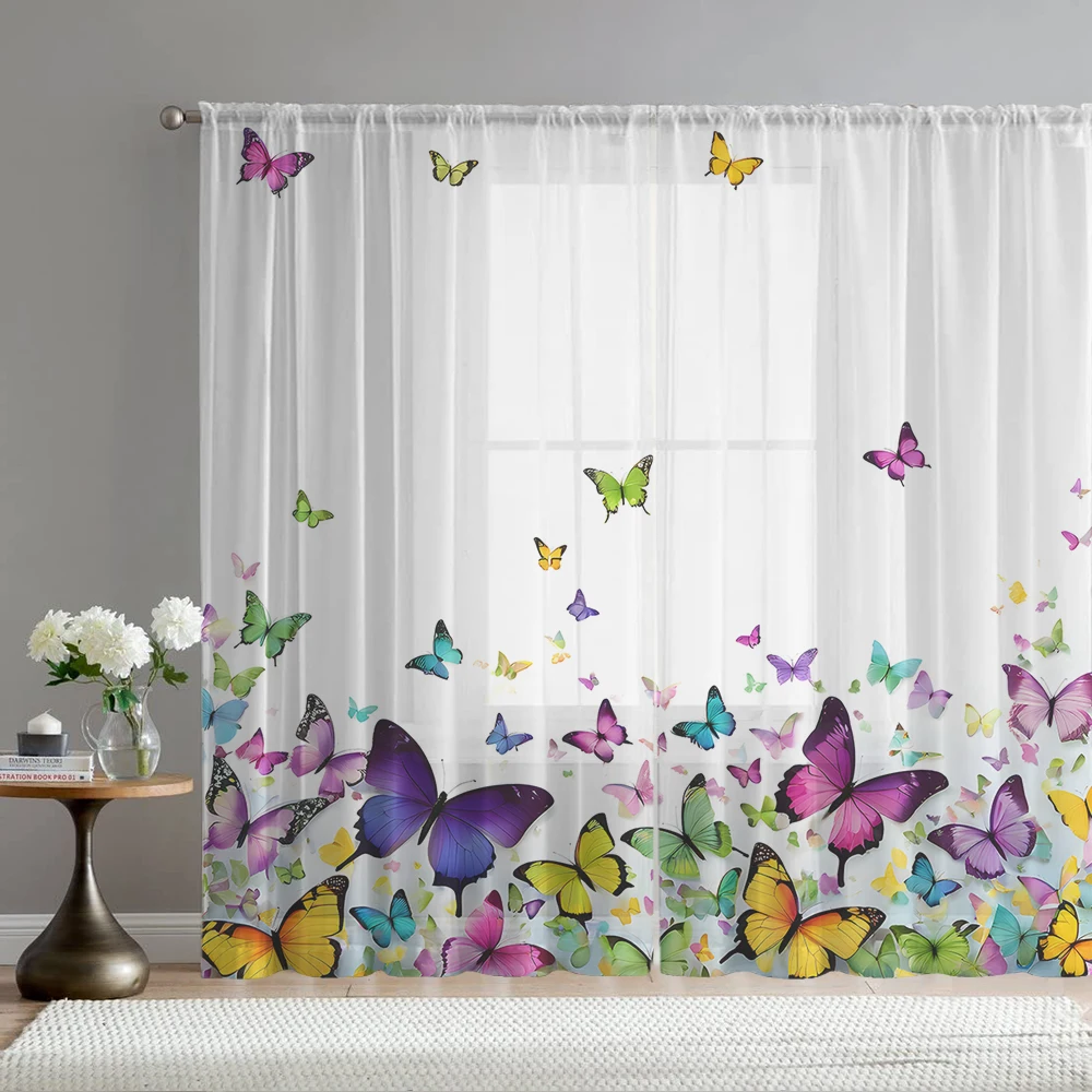 

2PCS Colorful butterfly printed window screens for home decoration, with pole bags, suitable for kitchens, cafes, living room