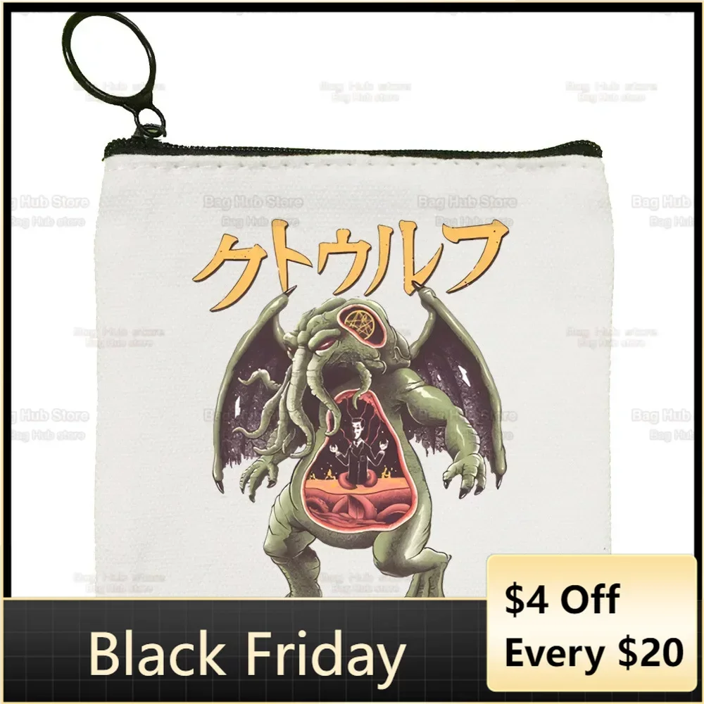 Cthulu And Lovecraft Ew People Canvas Coin Purse Coin Purse Collection Canvas Bag Small Wallet Zipper Key Bag Hand Gift