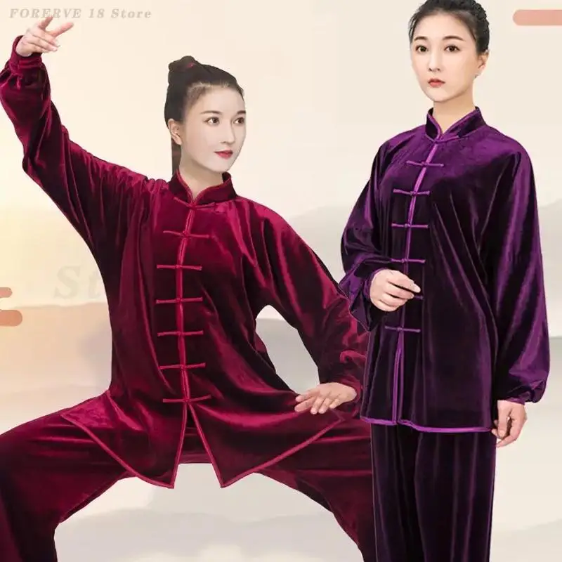 

PLUS SIZE Men's Women's Kung Fu Tai Chi Uniform Autumn Winter Velvet Martial Arts Clothing Wing Chun Training Exercise Costume